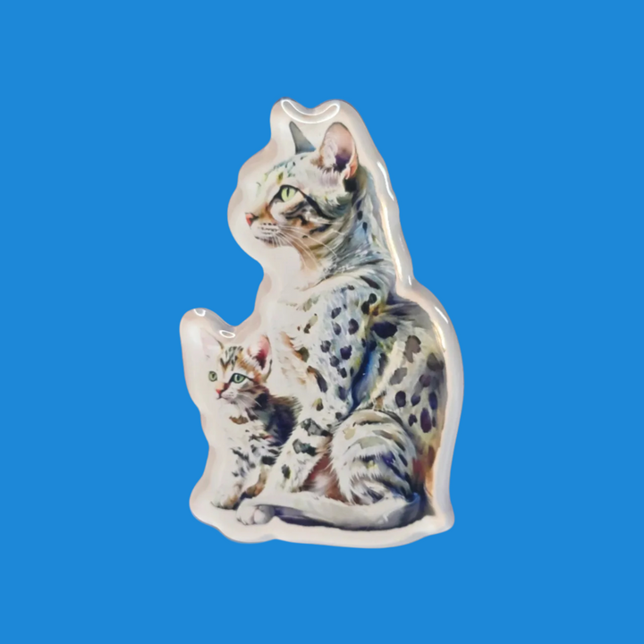 Egyptian Mau Spotted Cat and Kitten Watercolor Style - Acrylic Fridge Magnet