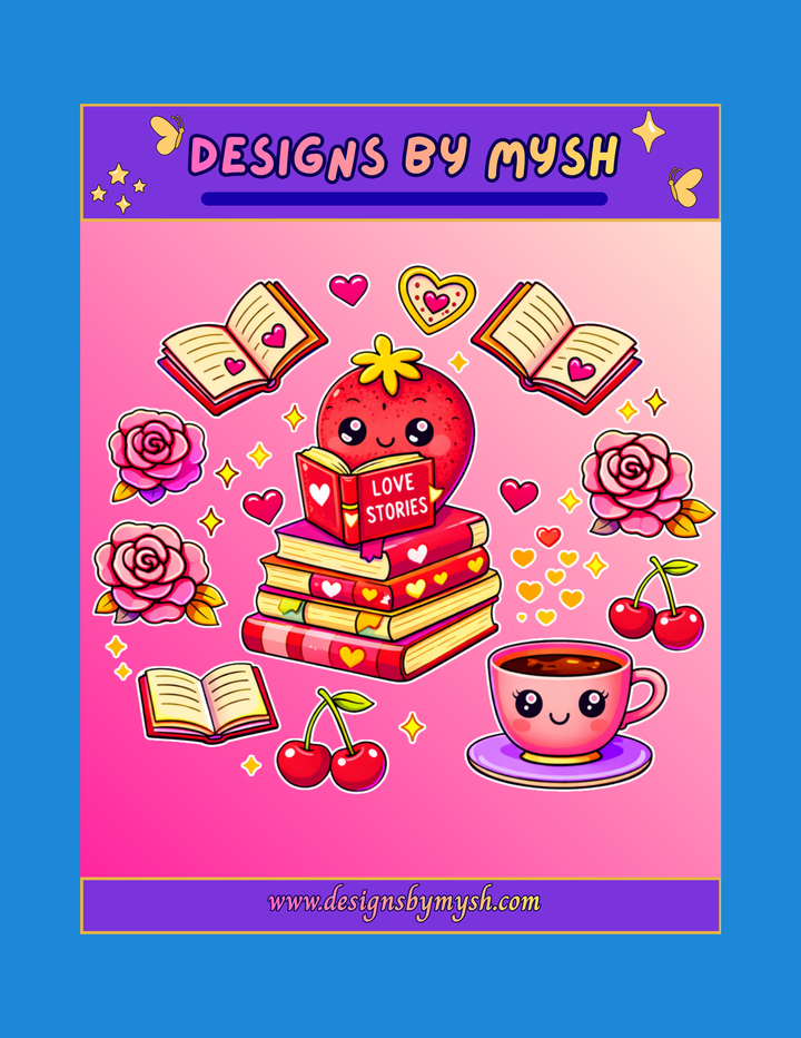 Love Stories Strawberry Sticker Sheet - Designs by Mysh