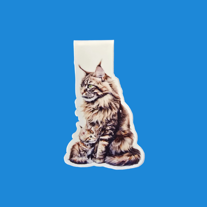 Maine Coon Brown Cat Magnetic Bookmark, Cat Mom &amp; Kitten Bookmark, Fluffy Cat Lover Gift, Handmade Animal Bookmark