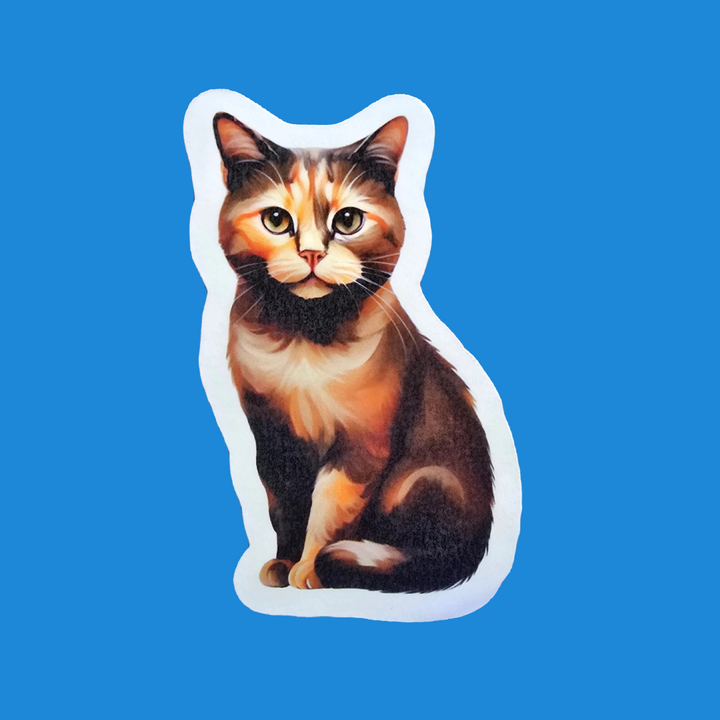 Tortoiseshell Cat Sticker, Calico Cat Vinyl Decal, Water-Resistant Cat Lover Gift, Laptop Water Bottle Decor, Pet Breed Art Sticker