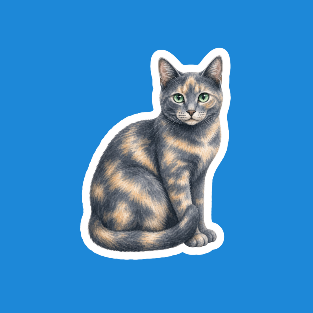 Blue-Cream Tortoiseshell Cat Watercolor Vinyl Sticker – Designs by Mysh