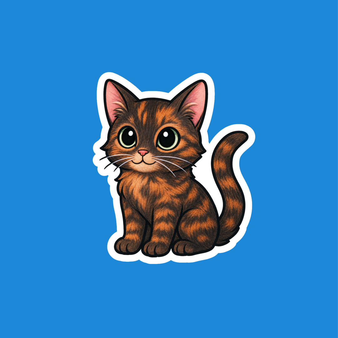 Chocolate Tortoiseshell Cat Kawaii Vinyl Sticker – Designs by Mysh