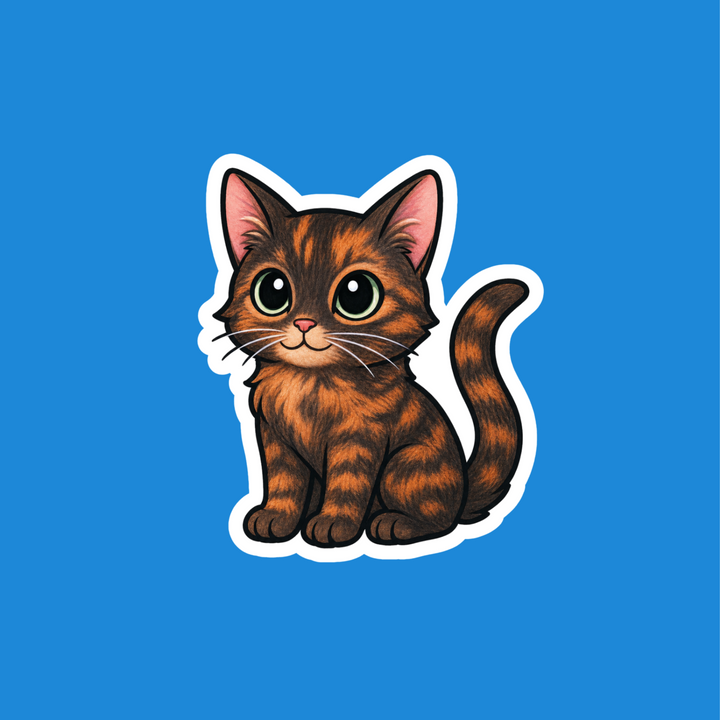 Chocolate Tortoiseshell Cat Kawaii Vinyl Sticker – Designs by Mysh