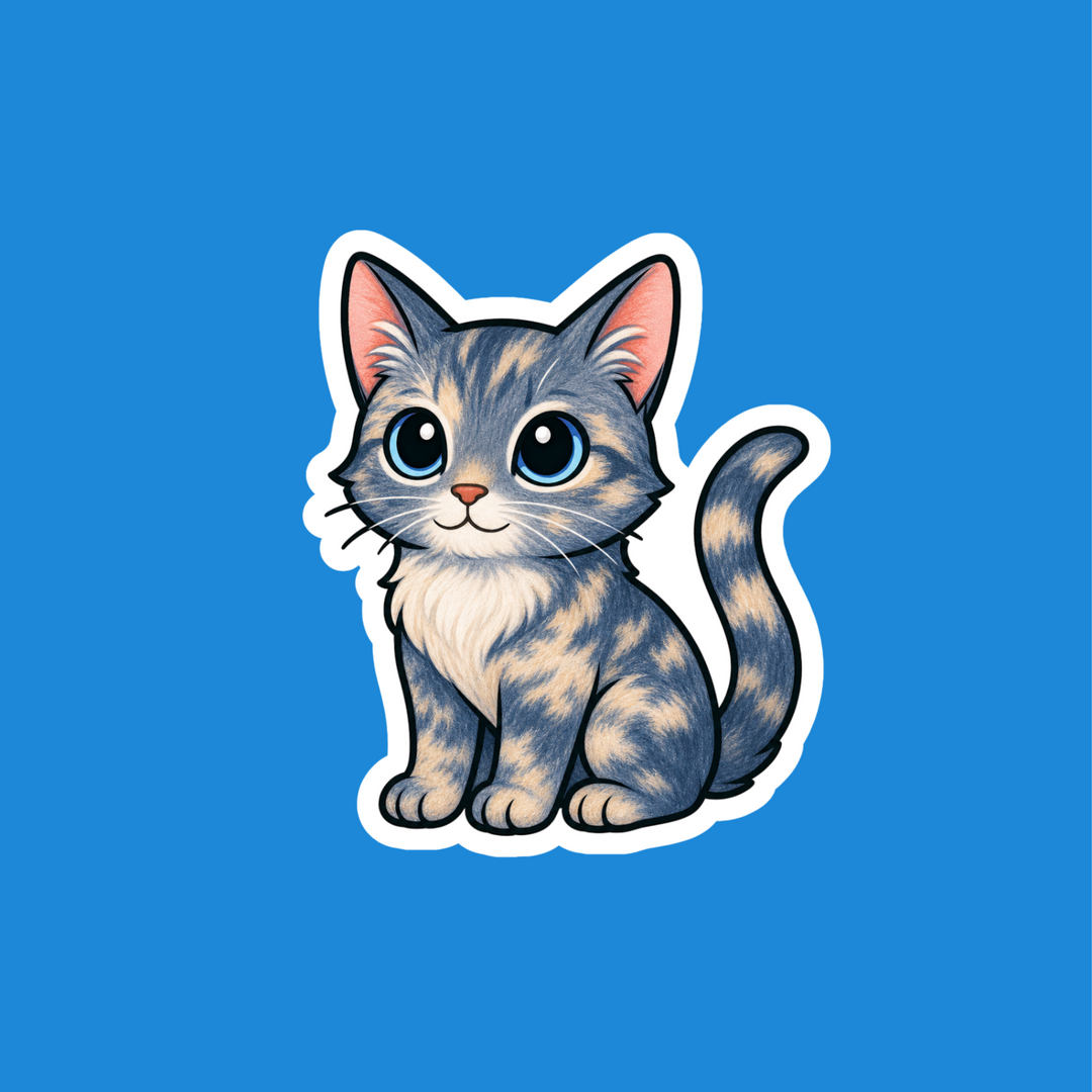 Blue-Cream Tortoiseshell Cat Kawaii Vinyl Sticker – Designs by Mysh