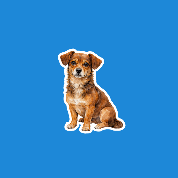 Sticker of a brown dog on a blue background