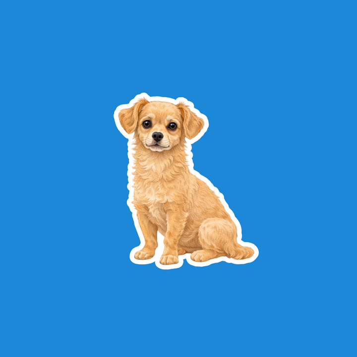 Sticker of a sitting dog on a blue background