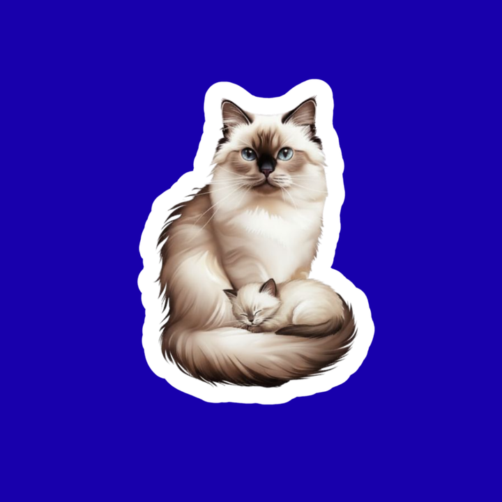 Illustration of a cat and kitten on a blue background
