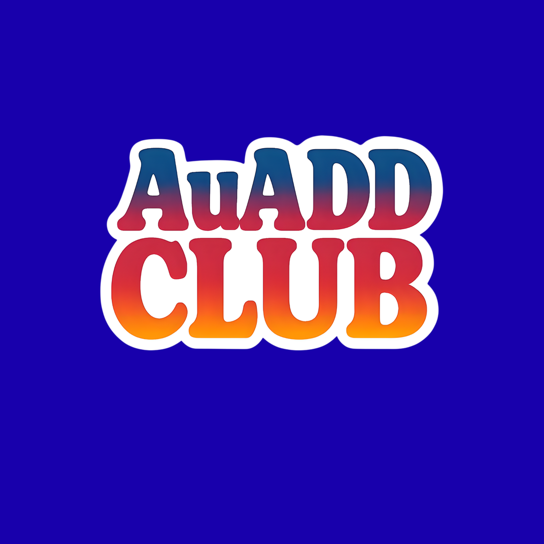 Gradient 'AuADD CLUB' text on a blue background