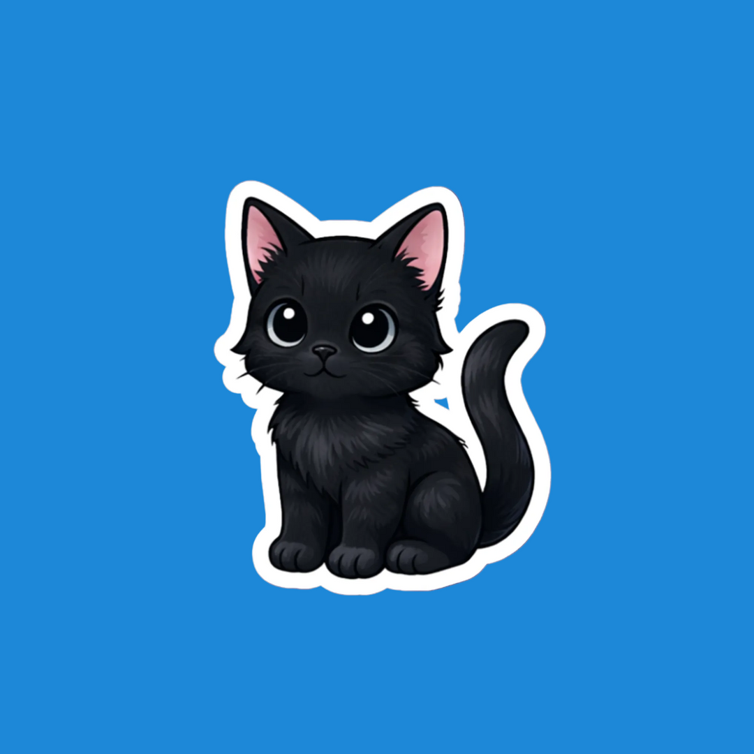 Kawaii black cat on a blue background