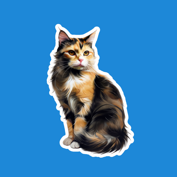 Calico cat illustration on a blue background