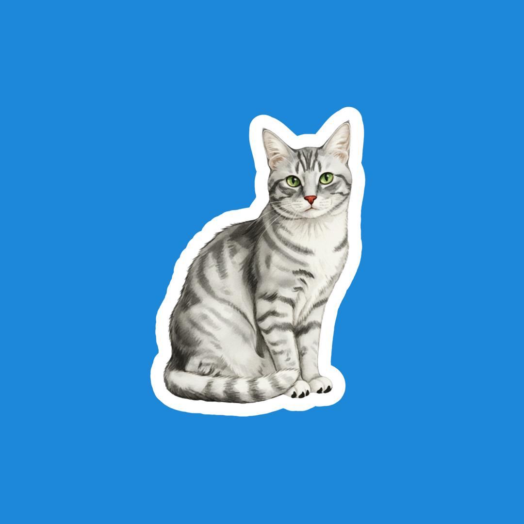 Sticker of a sitting cat on a blue background