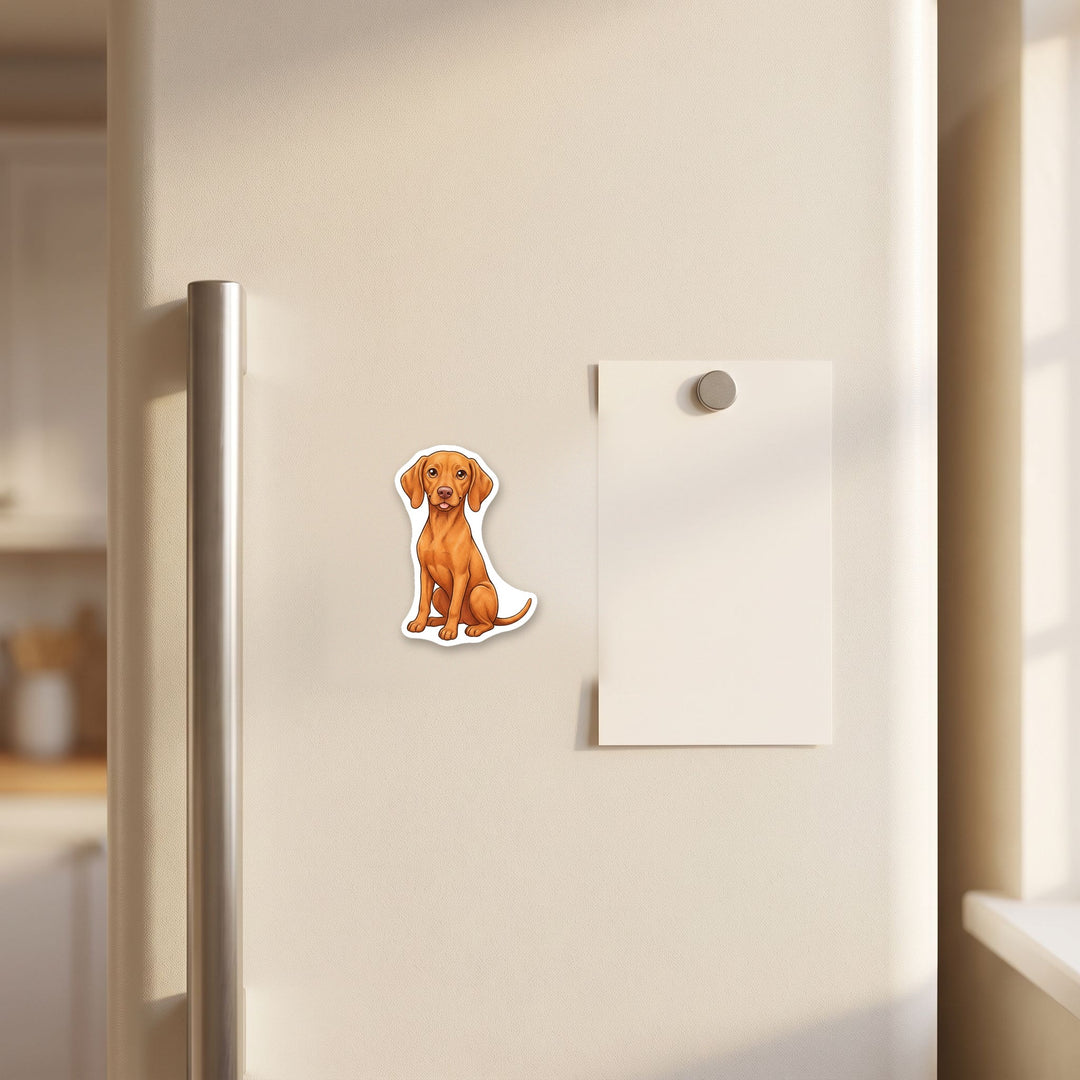 Vizsla Golden Rust kawaii fridge magnet on a refrigerator door – Designs by Mysh