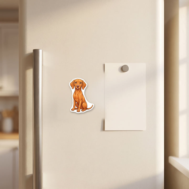 Vizsla Golden Rust kawaii fridge magnet on a refrigerator door – Designs by Mysh