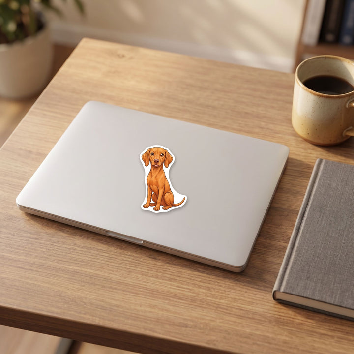 Vizsla Golden Rust kawaii vinyl sticker on a laptop lid – Designs by Mysh