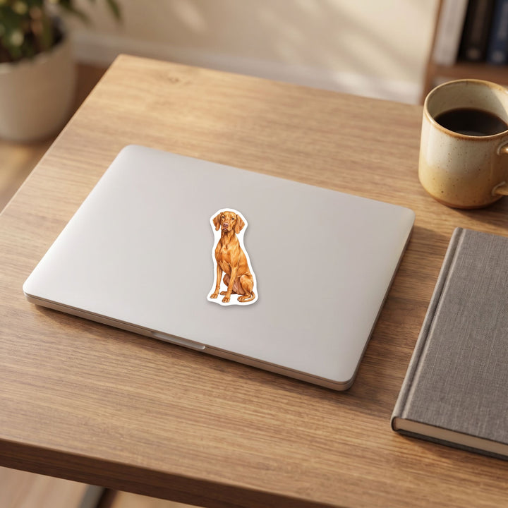 Vizsla Golden Rust watercolor vinyl sticker on a laptop lid – Designs by Mysh