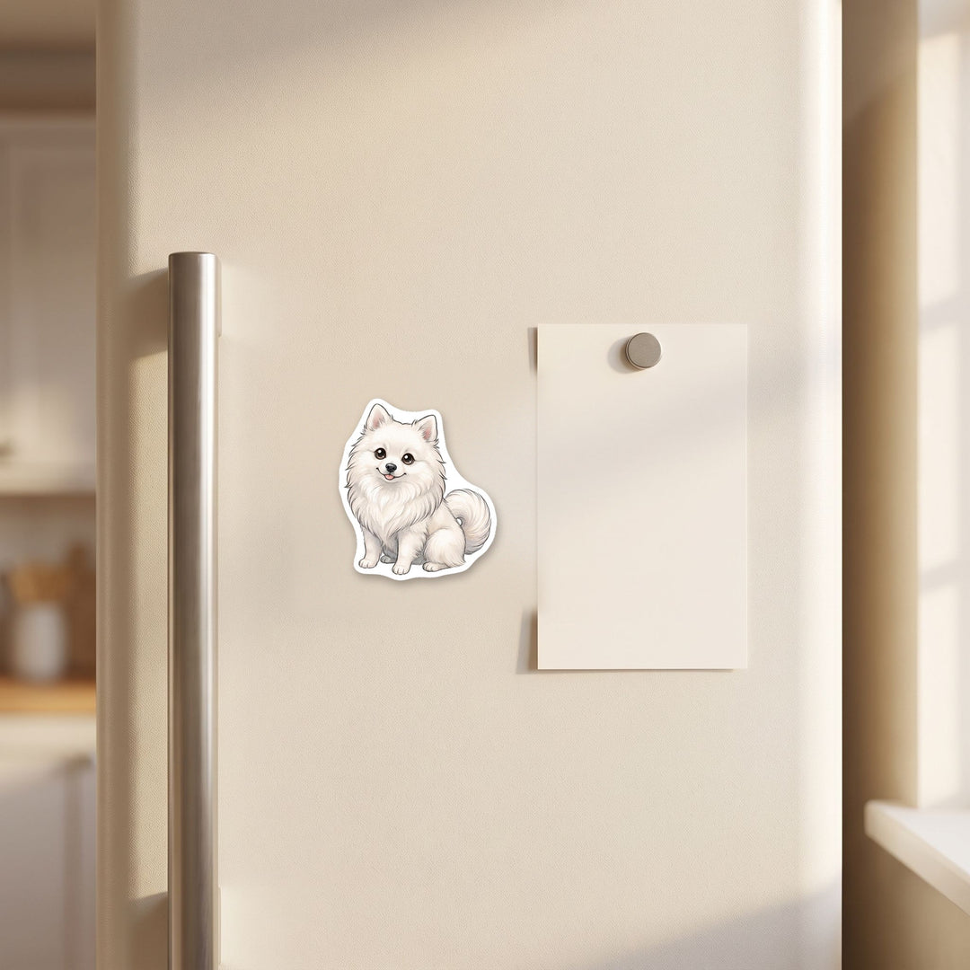 Volpino Italiano White kawaii fridge magnet on a refrigerator door – Designs by Mysh