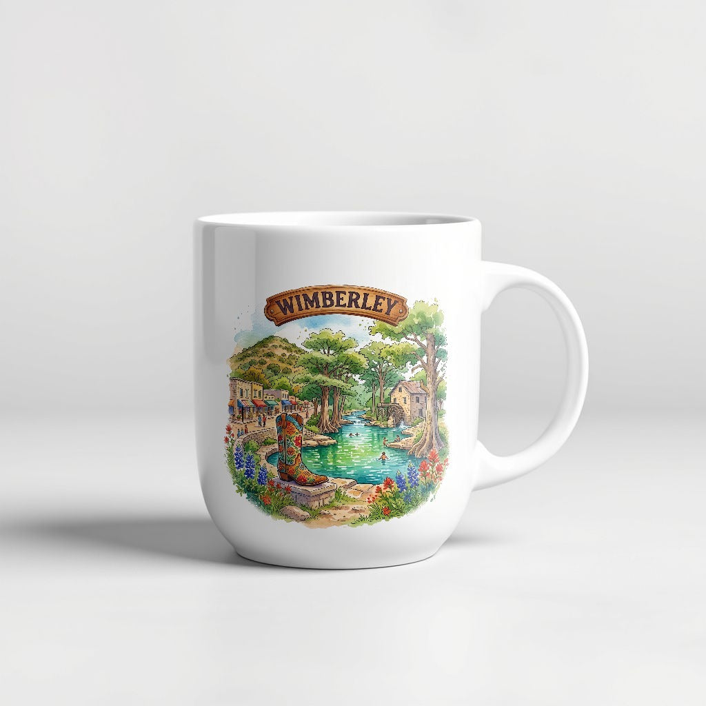 Wimberley Texas watercolor 15oz ceramic mug - Designs by Mysh