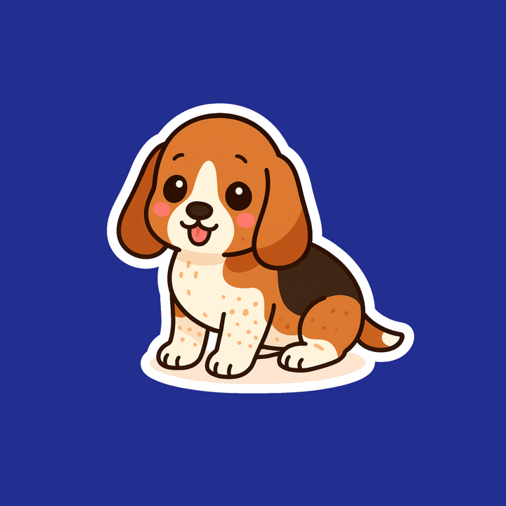 Cartoon dog sticker on a blue background
