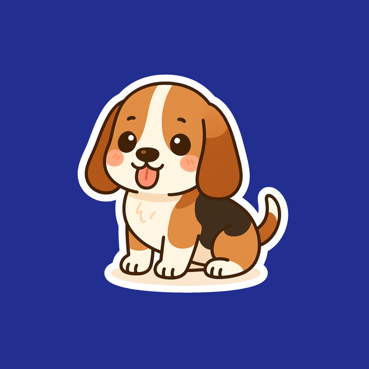 Cartoon dog sticker on a blue background