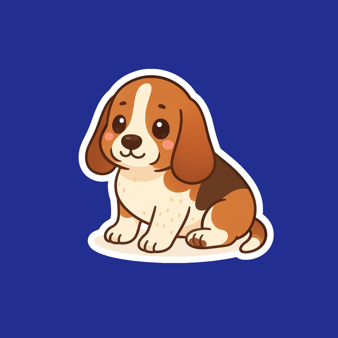 Cartoon dog sticker on a blue background