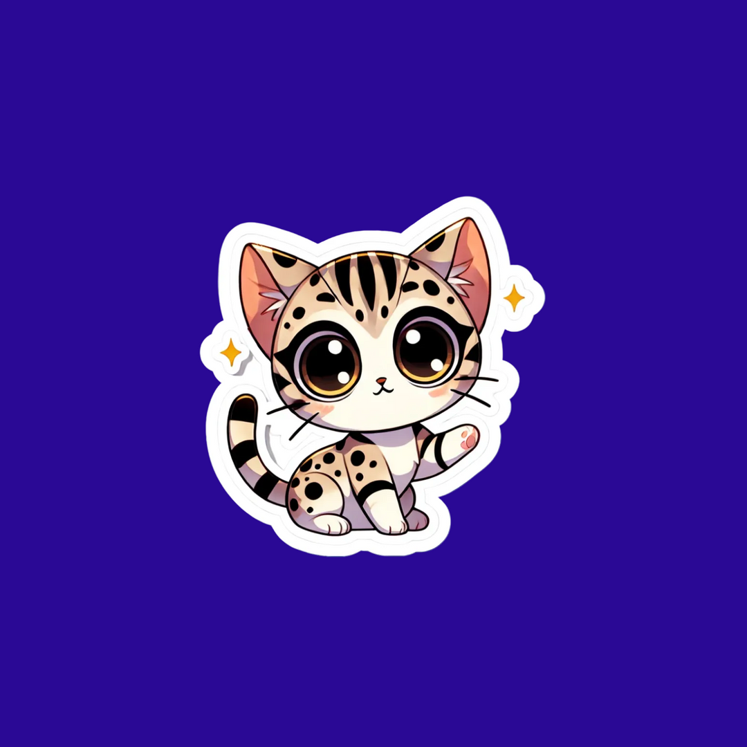 Cartoon cat with polka dot pattern on a blue background