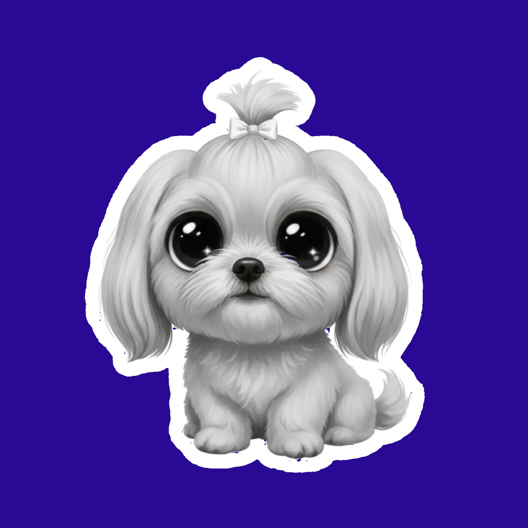 White dog illustration with a blue background