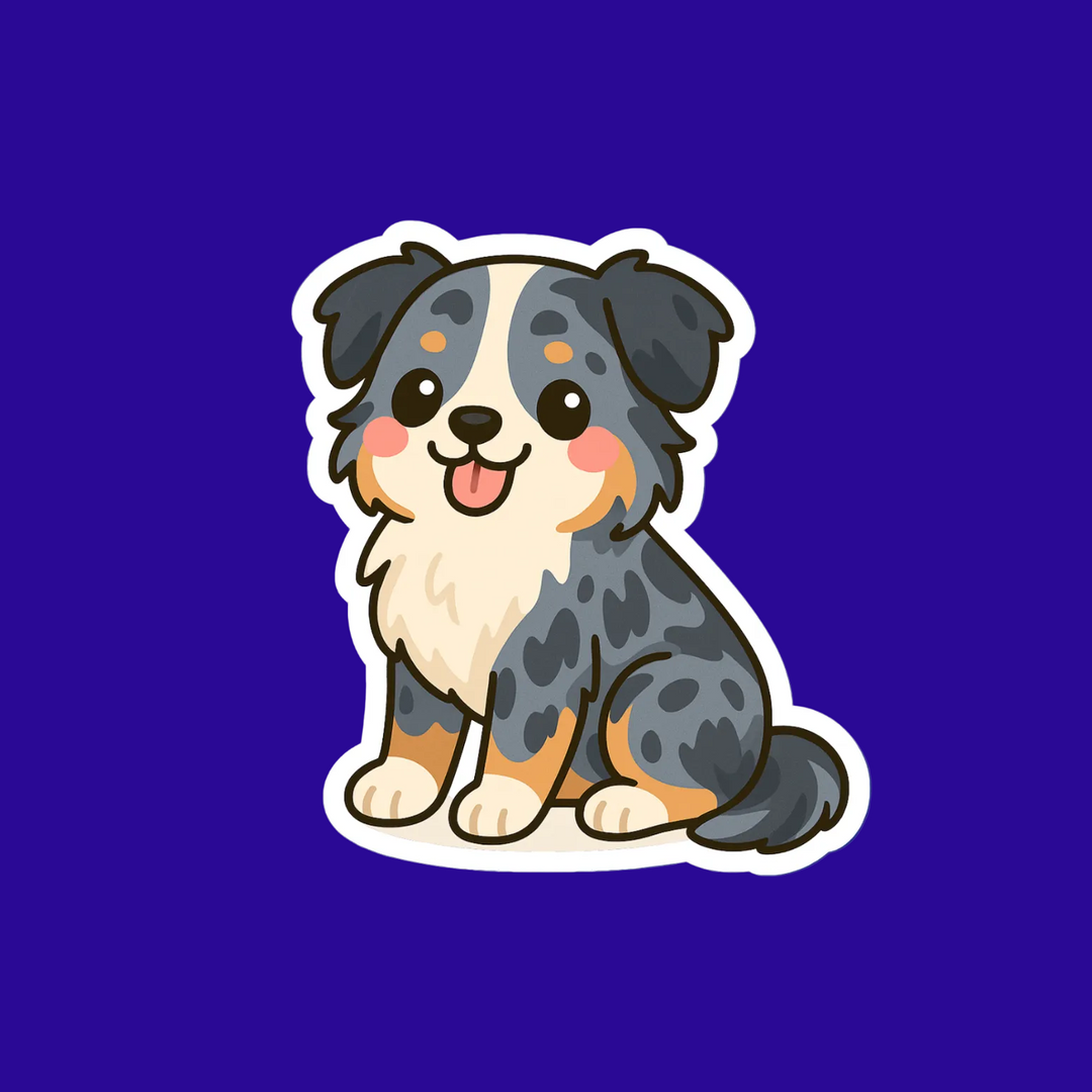 Cartoon dog sticker on a blue background