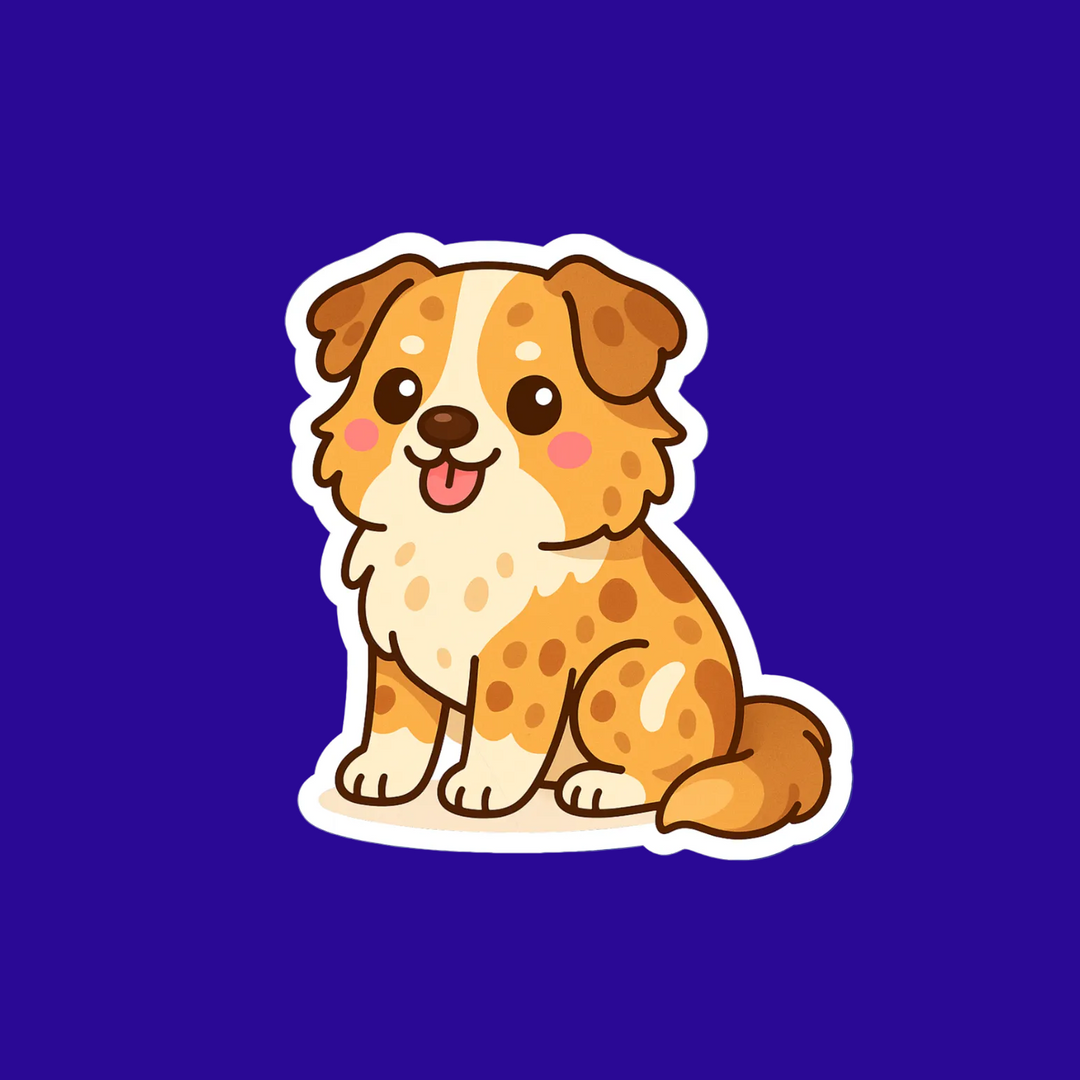 Cartoon dog sticker on a blue background