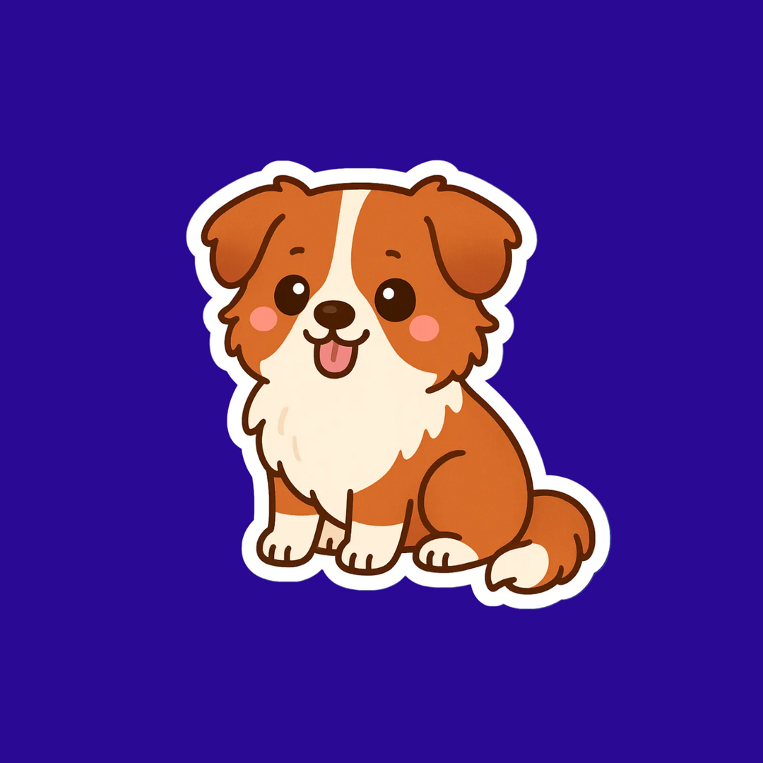 Cartoon dog sticker on a blue background