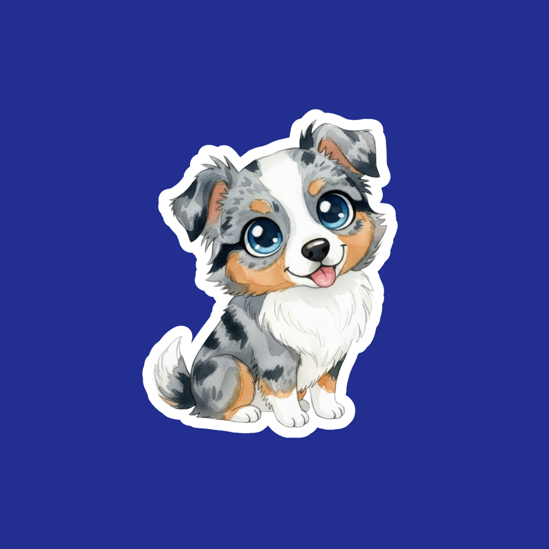 Cartoon dog sticker on a blue background