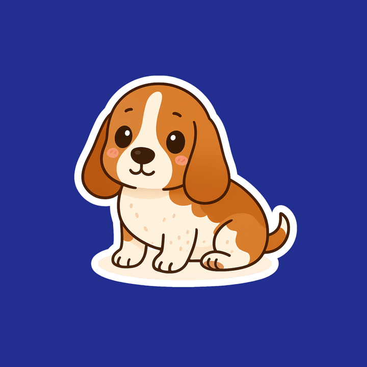 Cartoon dog sticker on a blue background