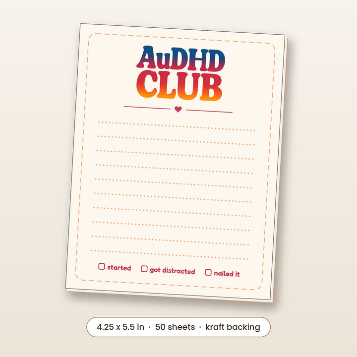 AuDHD CLUB notepad, 4.25 x 5.5 inch, 50 sheets