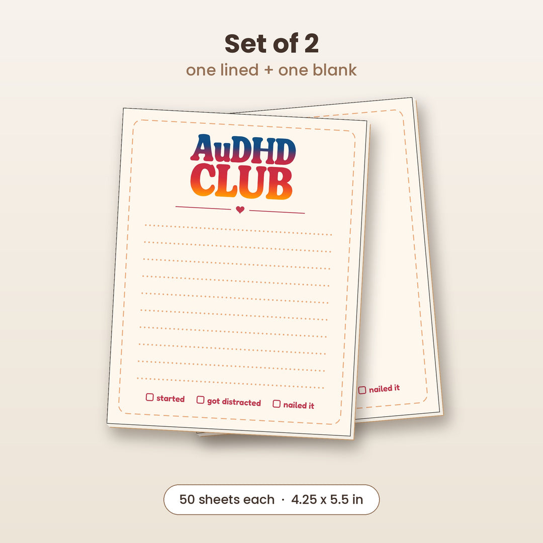 AuDHD CLUB notepad set of 2, one lined and one blank