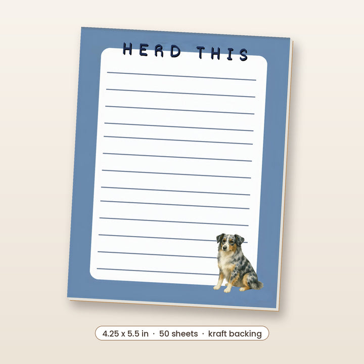 Blue Merle Australian Shepherd watercolor notepad, 4.25 x 5.5 inch, 50 sheets