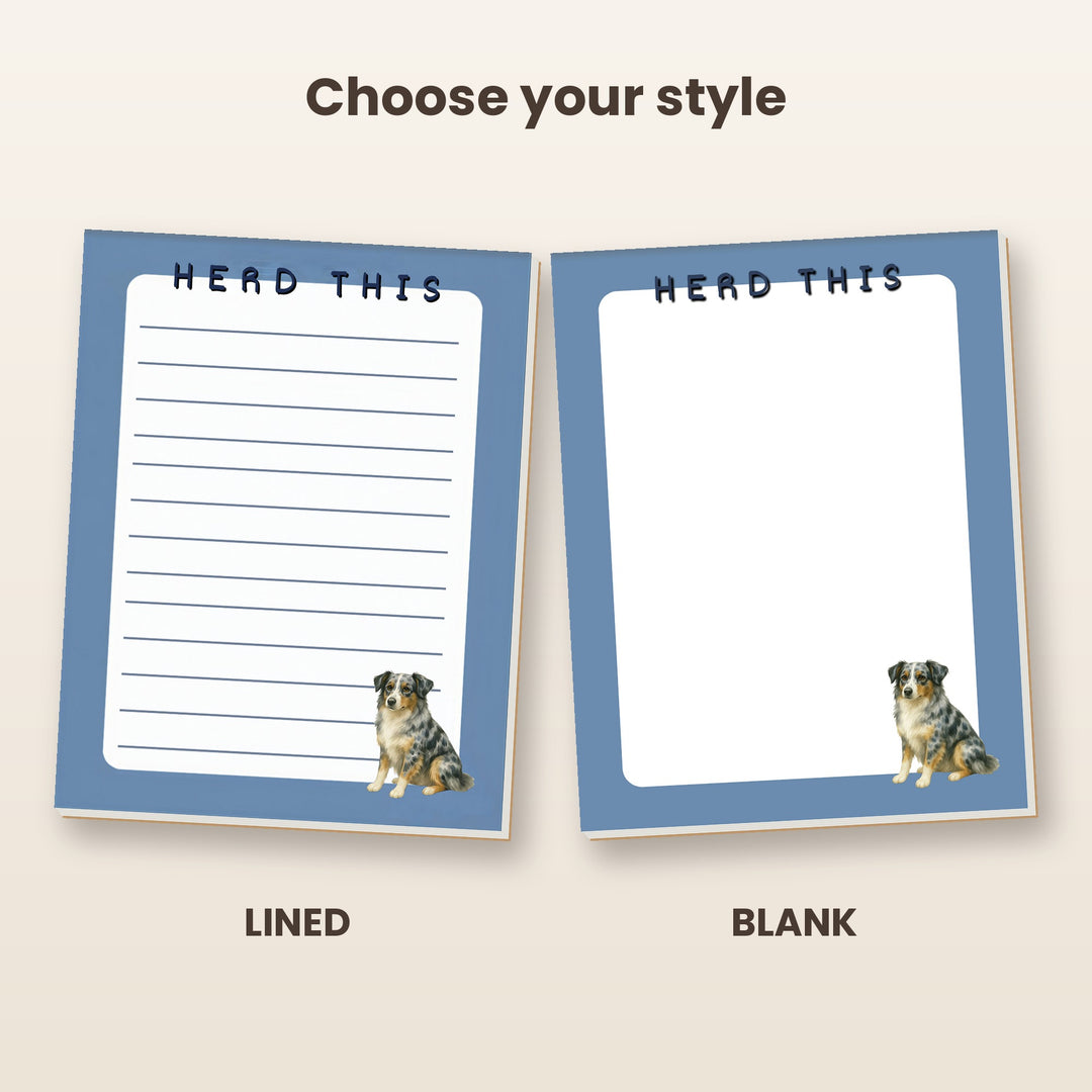 Blue Merle Australian Shepherd notepad in lined and blank styles