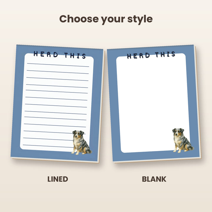 Blue Merle Australian Shepherd notepad in lined and blank styles