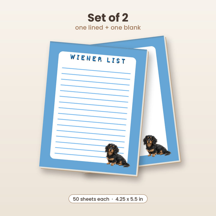 Black and Tan Longhair Dachshund notepad set of 2, one lined and one blank