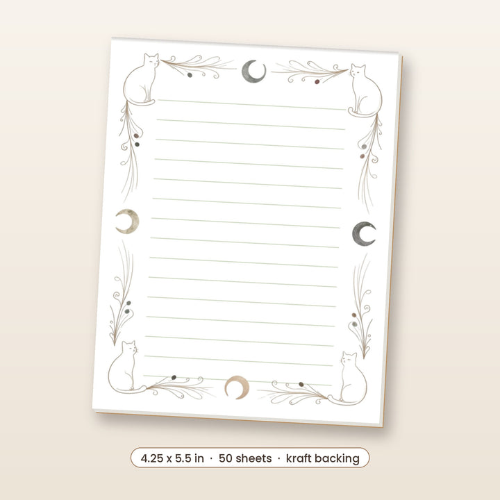 Celestial cat and moon watercolor notepad, 4.25 x 5.5 inch, 50 sheets