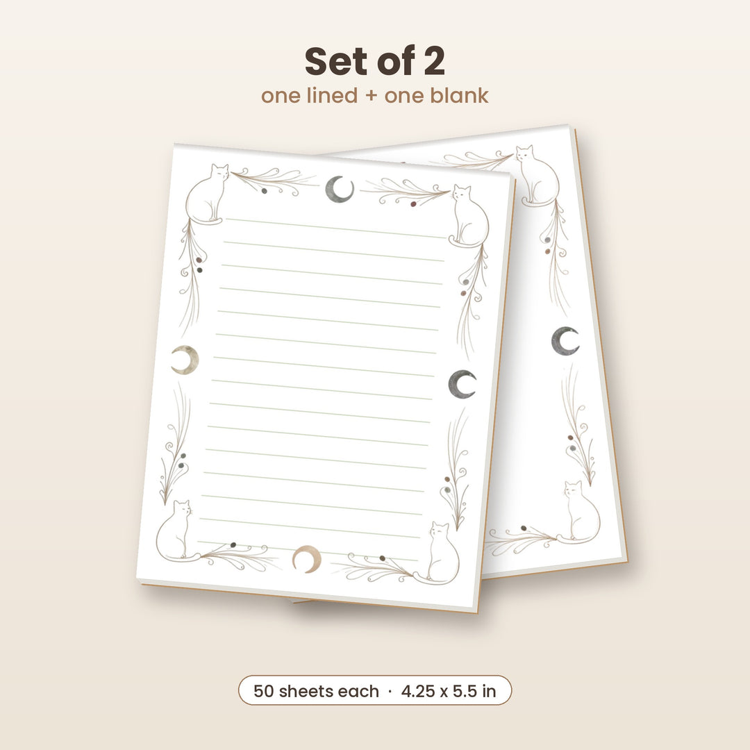 Celestial cat notepad set of 2, one lined and one blank