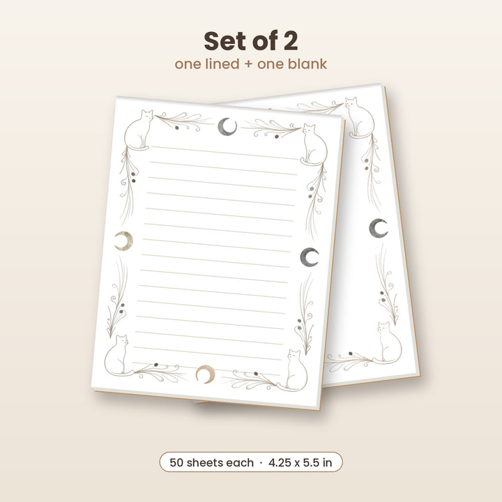 Celestial cat notepad set of 2, one lined and one blank