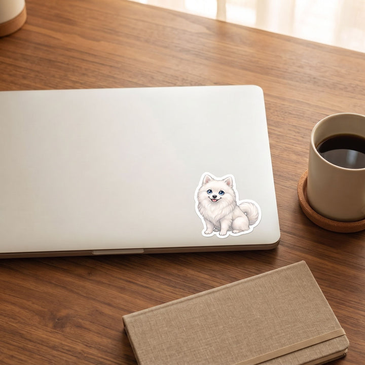 Pomsky White kawaii vinyl sticker on a laptop lid – Designs by Mysh