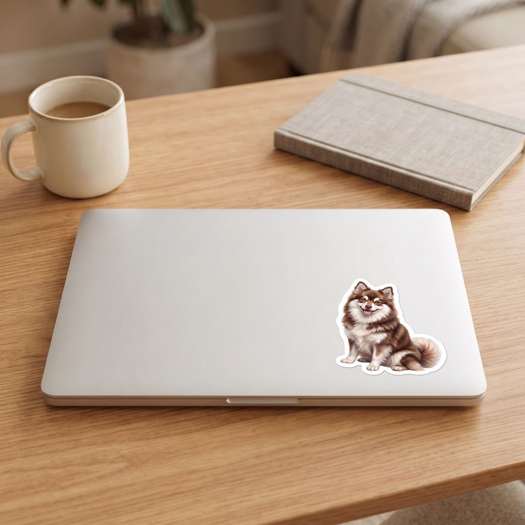 Pomsky Brown watercolor vinyl sticker on a laptop lid – Designs by Mysh