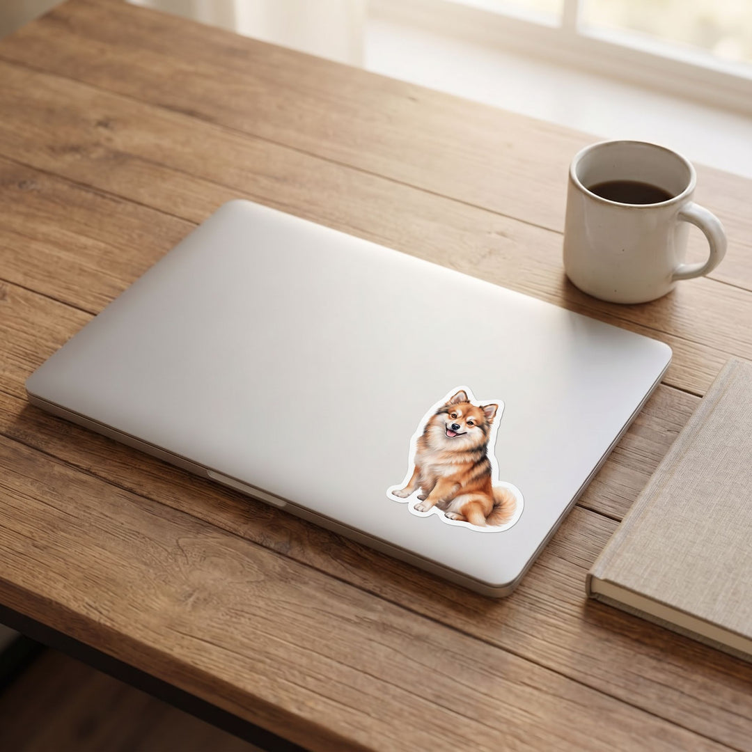 Pomsky Sable watercolor vinyl sticker on a laptop lid – Designs by Mysh