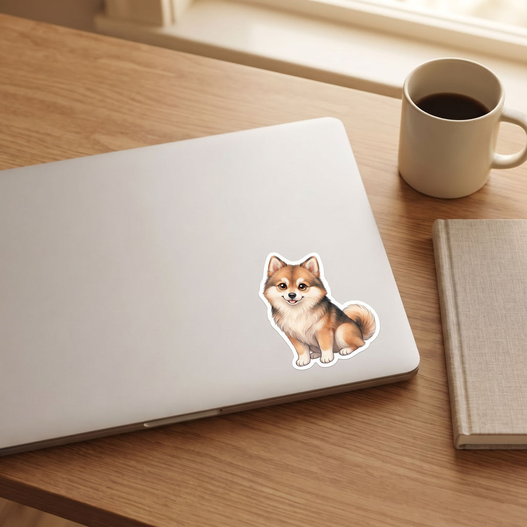 Pomsky Sable kawaii vinyl sticker on a laptop lid – Designs by Mysh