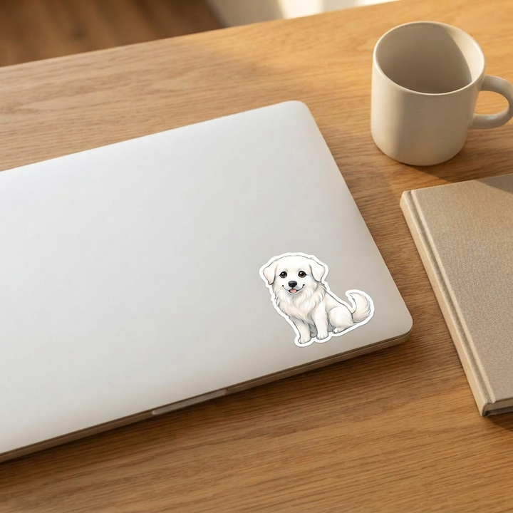 Great Pyrenees White kawaii vinyl sticker on a laptop lid – Designs by Mysh