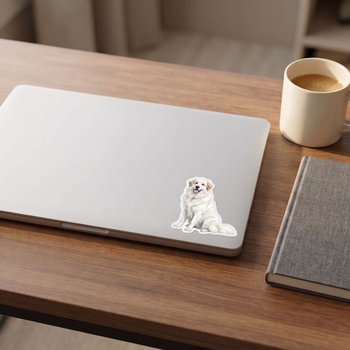 Great Pyrenees White with Tan watercolor vinyl sticker on a laptop lid – Designs by Mysh