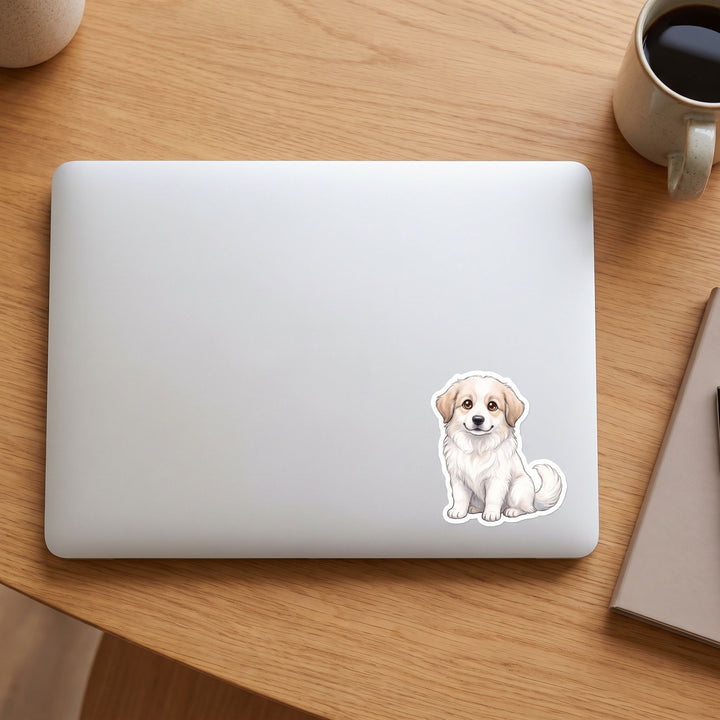 Great Pyrenees White with Tan kawaii vinyl sticker on a laptop lid – Designs by Mysh