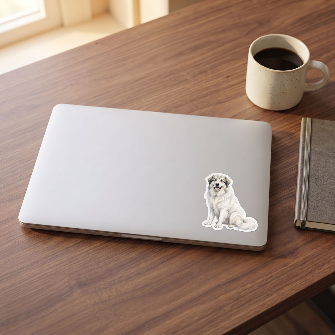 Great Pyrenees White with Badger watercolor vinyl sticker on a laptop lid – Designs by Mysh