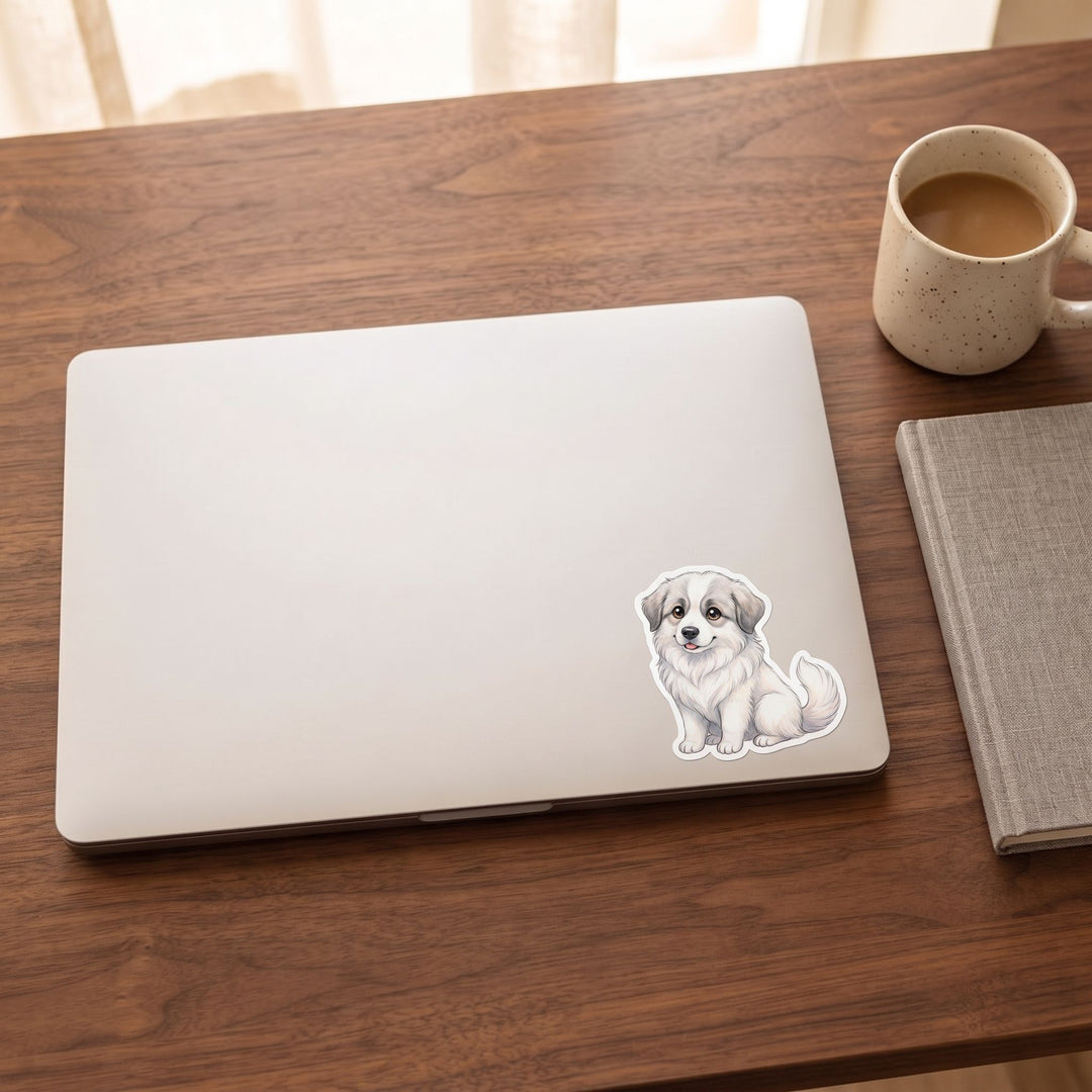 Great Pyrenees White with Badger kawaii vinyl sticker on a laptop lid – Designs by Mysh