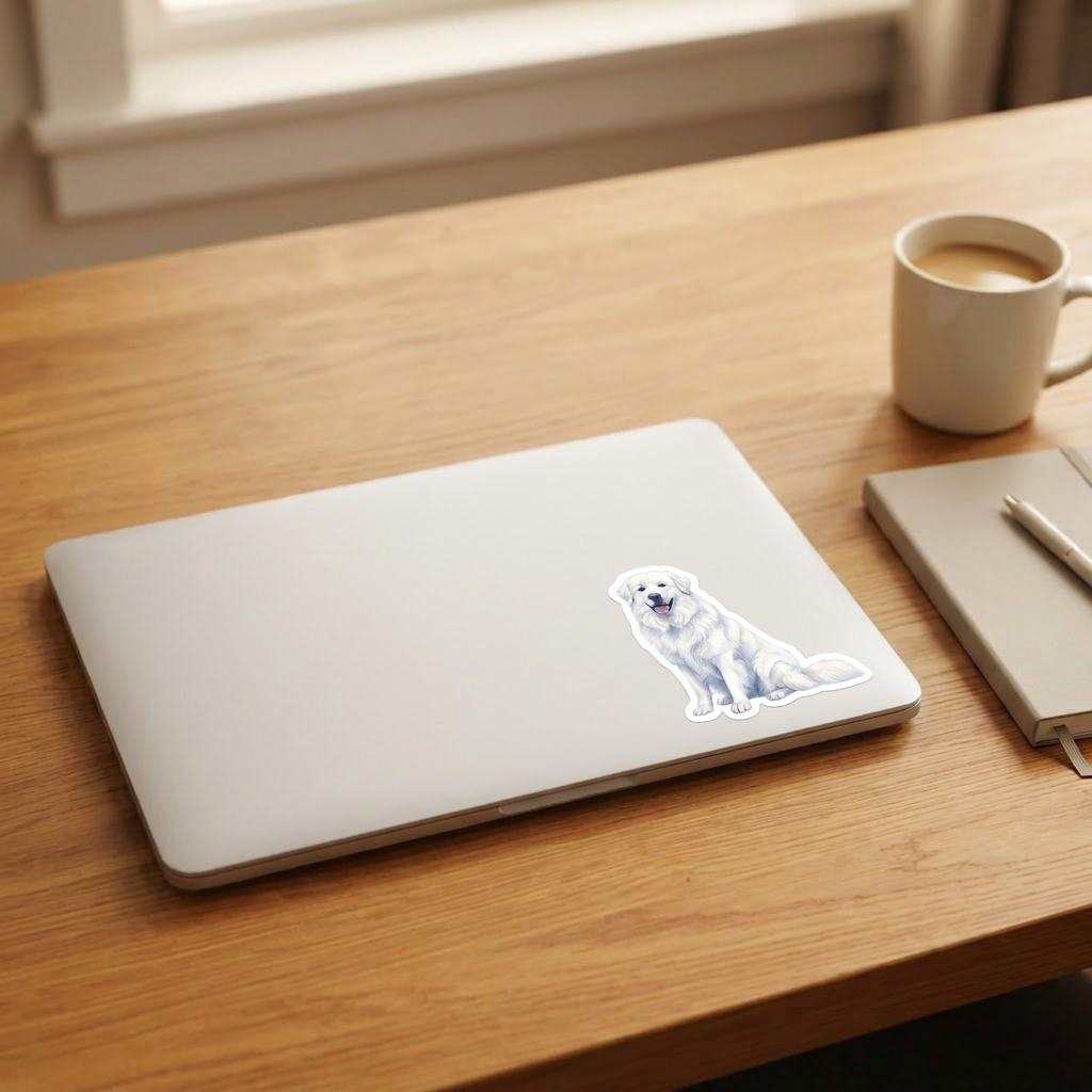 Great Pyrenees White watercolor vinyl sticker on a laptop lid – Designs by Mysh